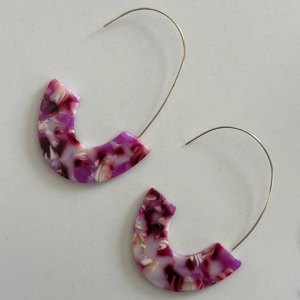 Pink Tortoise Acrylic Earrings Oval Drop for Pierced Ears Fuchsia Multi